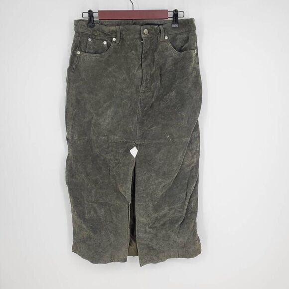 BLANKNYC Women's Hunter Green Leather Front Slit Midi Skirt Size 31 - Picture 5 of 10